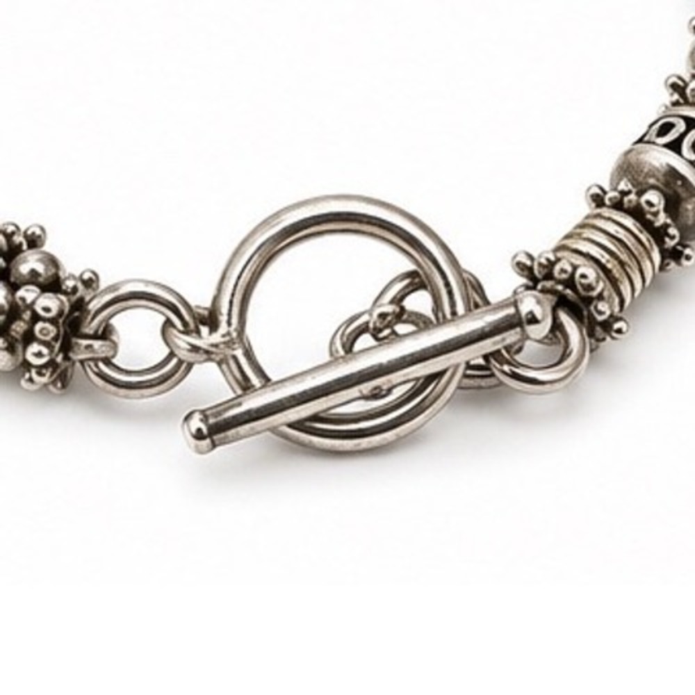 Bohemian Silver Tone Rainbow Crystal Beaded Toggle Bracelet Antique Finish - Picture 7 of 8